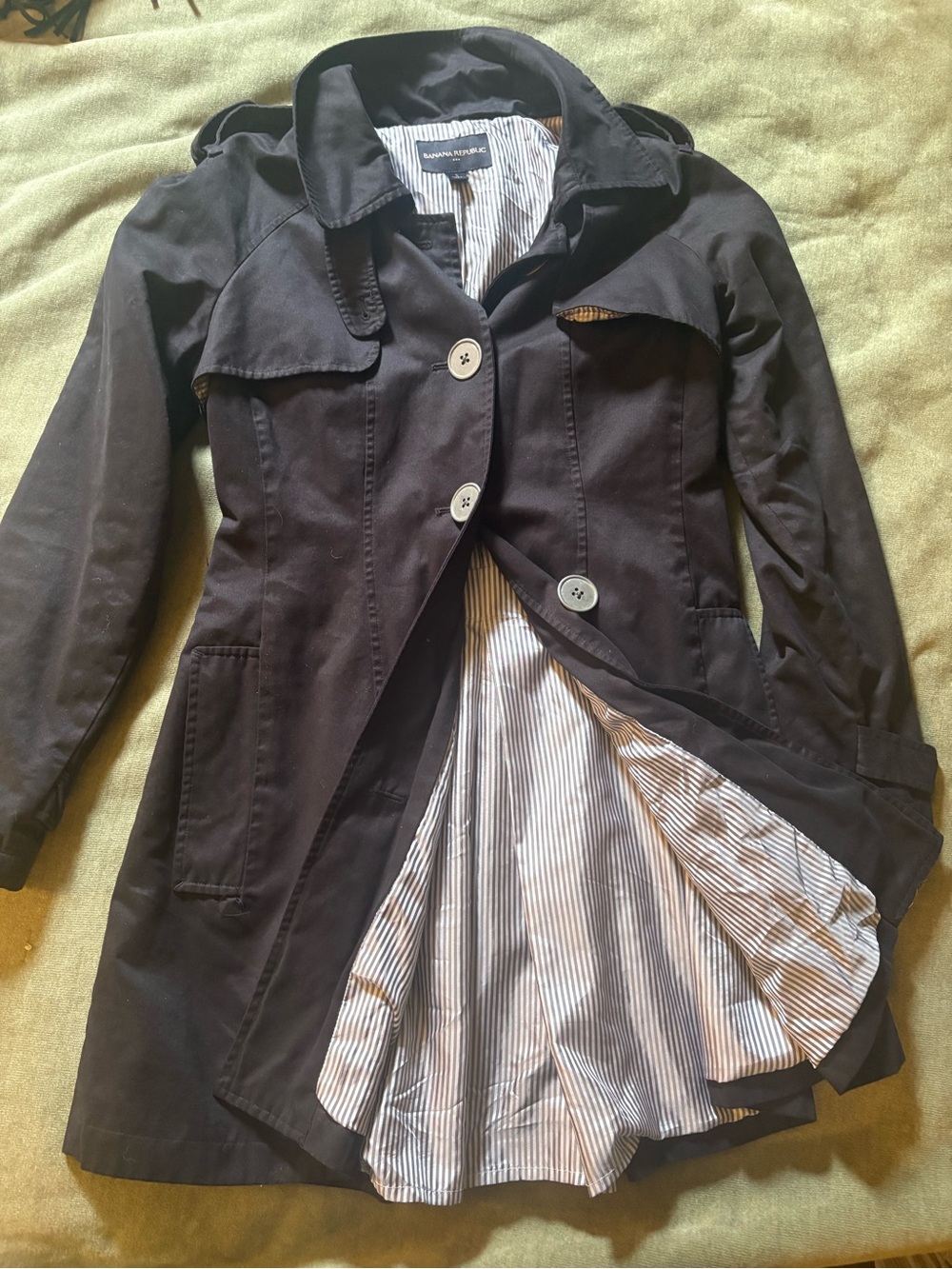 Banana Republic Black Pea Coat with Striped Lining